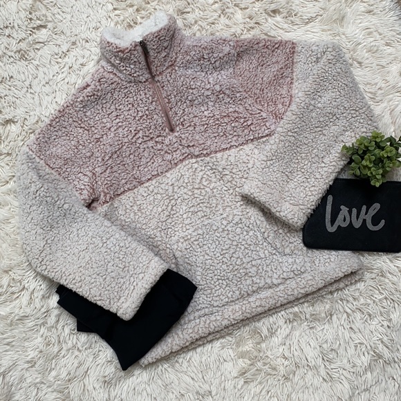 Love Tree 1/4 Zip Colorblock Sherpa ๐ Pink - Picture 1 of 13